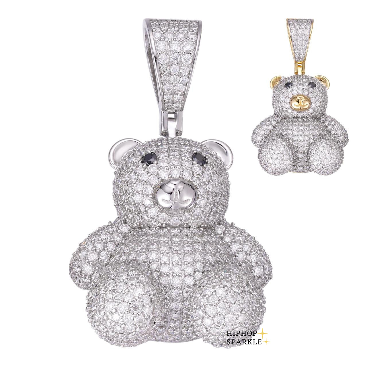 Moissanite 3D Teddy Bear Iced Out Pendant - 14k Gold Vermeil & 925 Silver