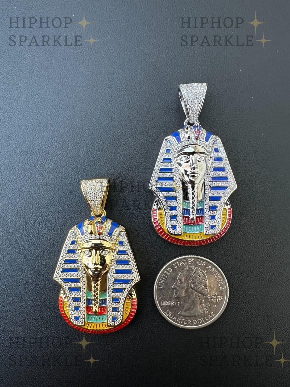 Moissanite King Tut Egyptian Pharaoh with Enamel Pendant - 14k Gold Vermeil & 925 Silver