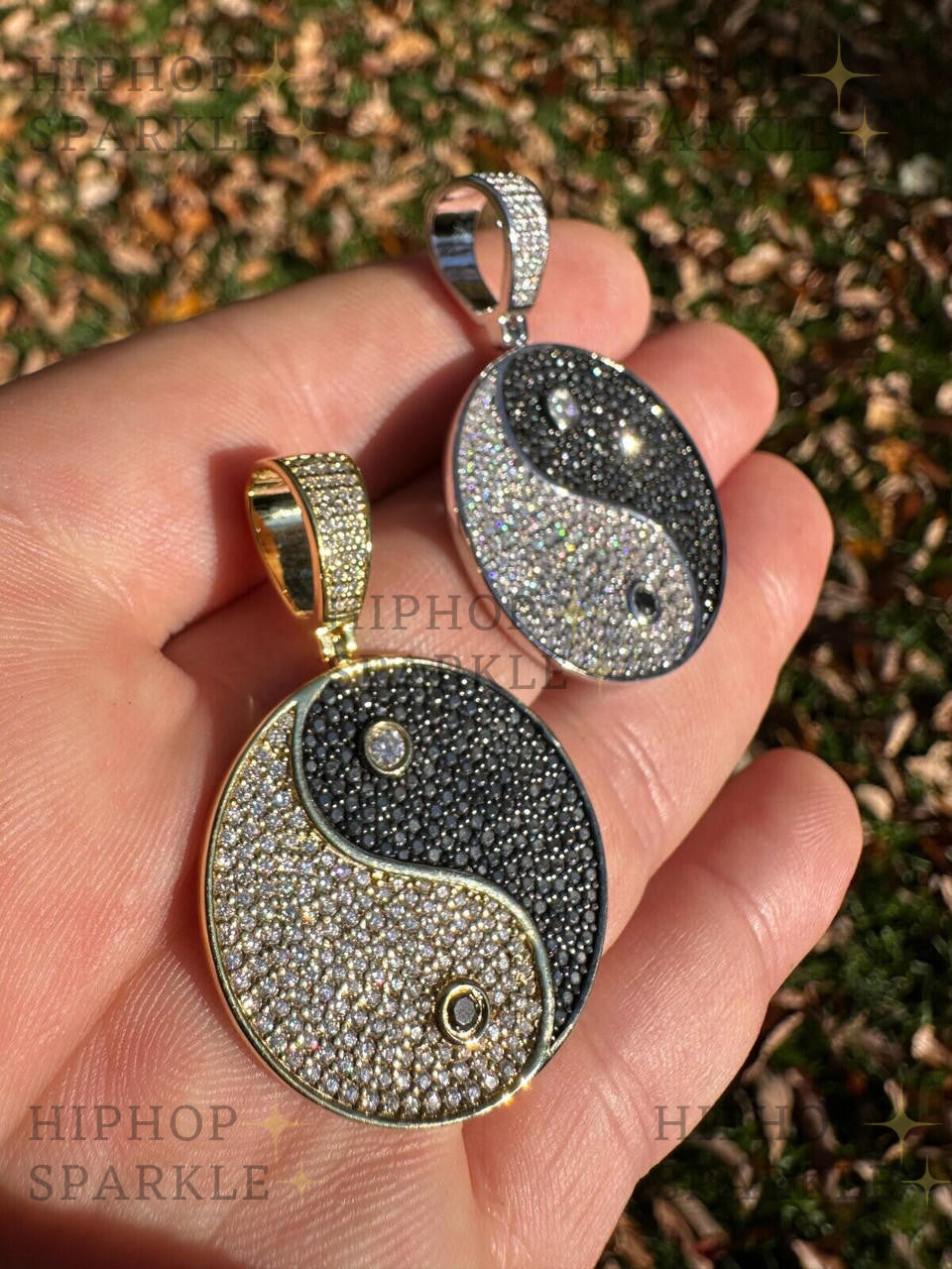 Moissanite Ying Yang Chinese Symbol Iced Out Pendant - 14k Gold Vermeil & 925 Silver