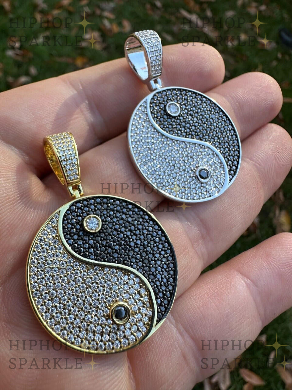 Moissanite Ying Yang Chinese Symbol Iced Out Pendant - 14k Gold Vermeil & 925 Silver