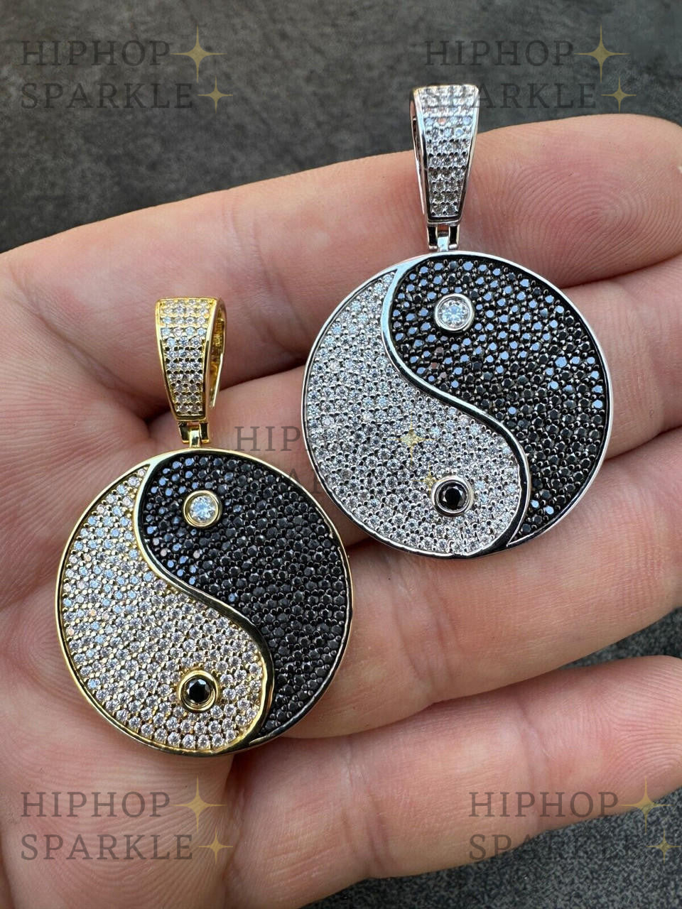 Moissanite Ying Yang Chinese Symbol Iced Out Pendant - 14k Gold Vermeil & 925 Silver