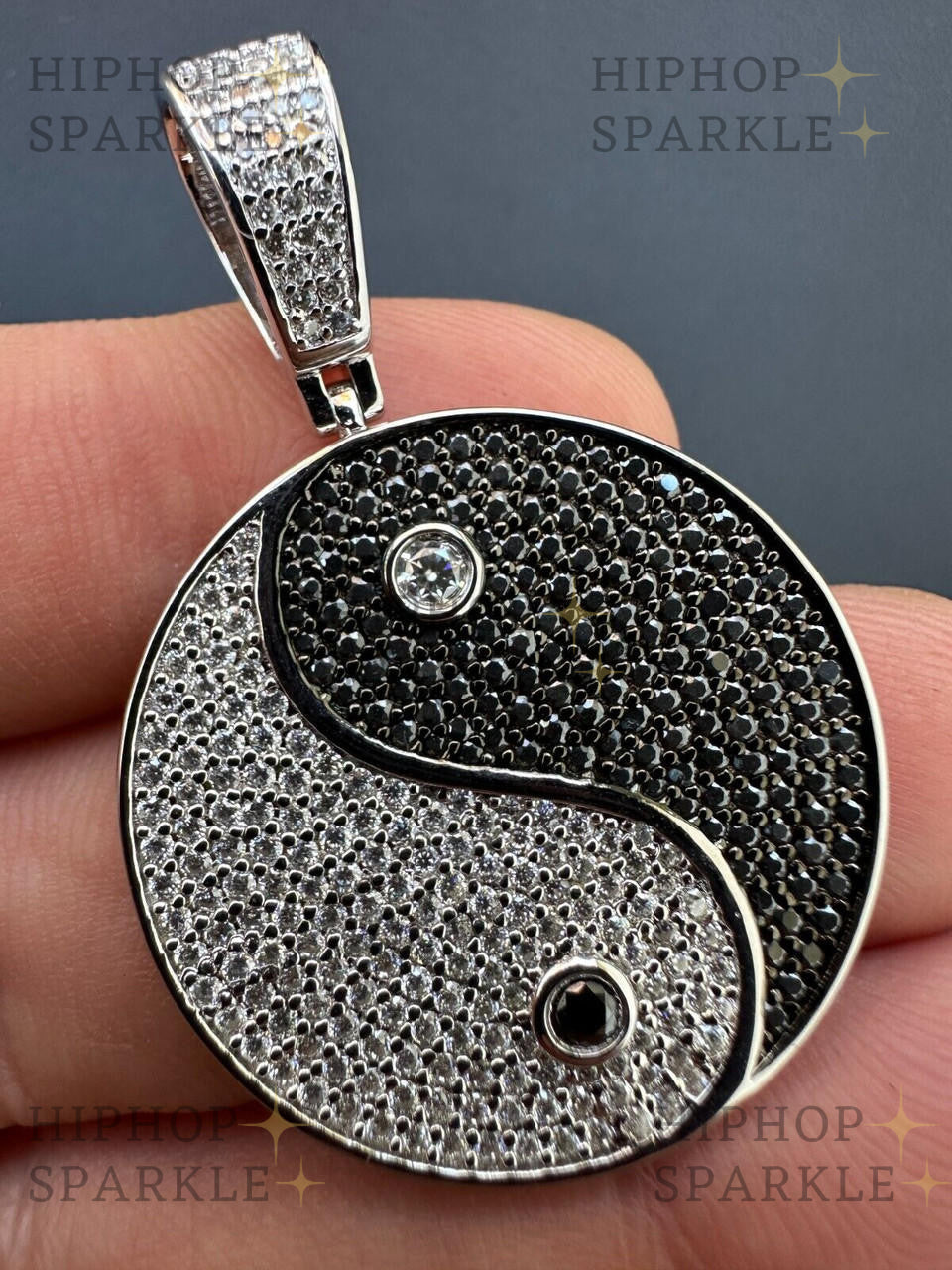 Moissanite Ying Yang Chinese Symbol Iced Out Pendant - 14k Gold Vermeil & 925 Silver