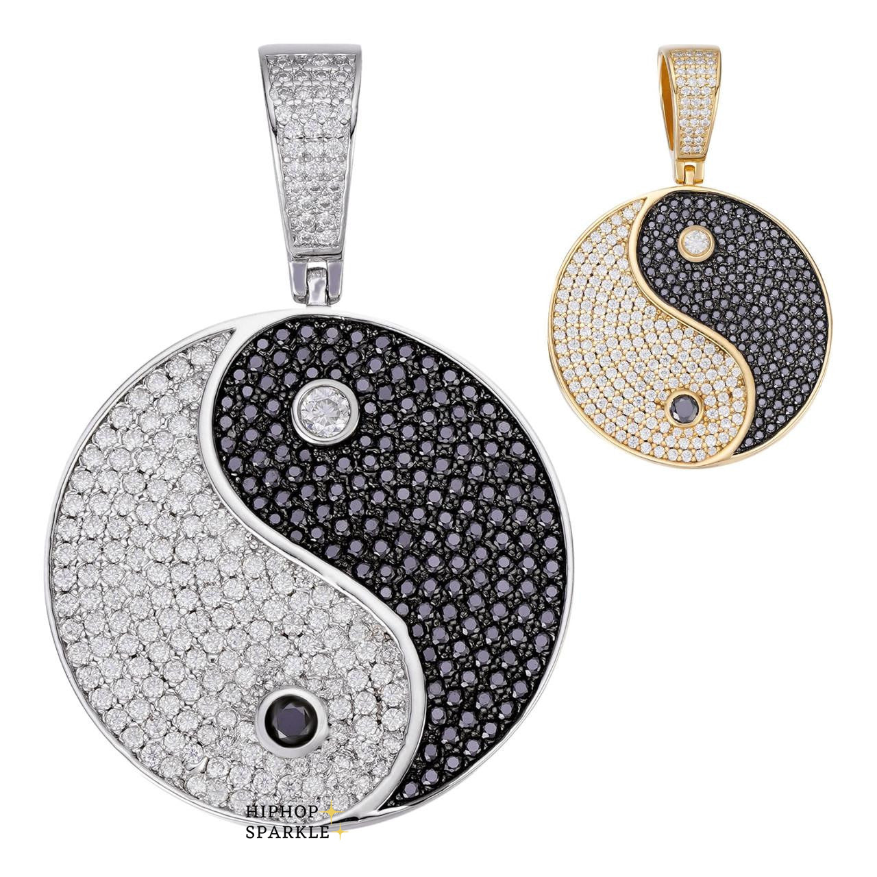 Moissanite Ying Yang Chinese Symbol Iced Out Pendant - 14k Gold Vermeil & 925 Silver