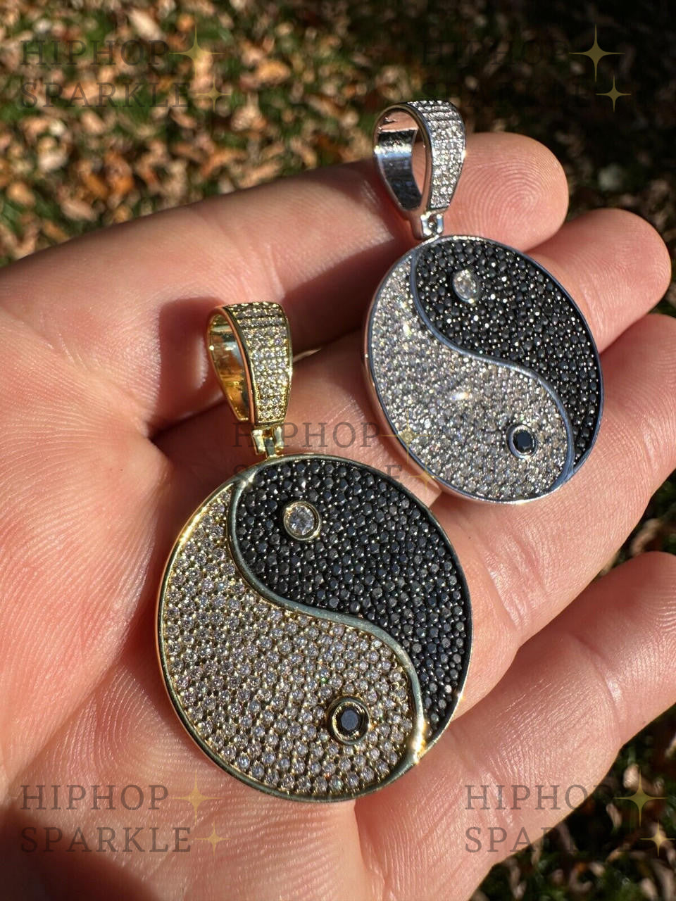 Moissanite Ying Yang Chinese Symbol Iced Out Pendant - 14k Gold Vermeil & 925 Silver