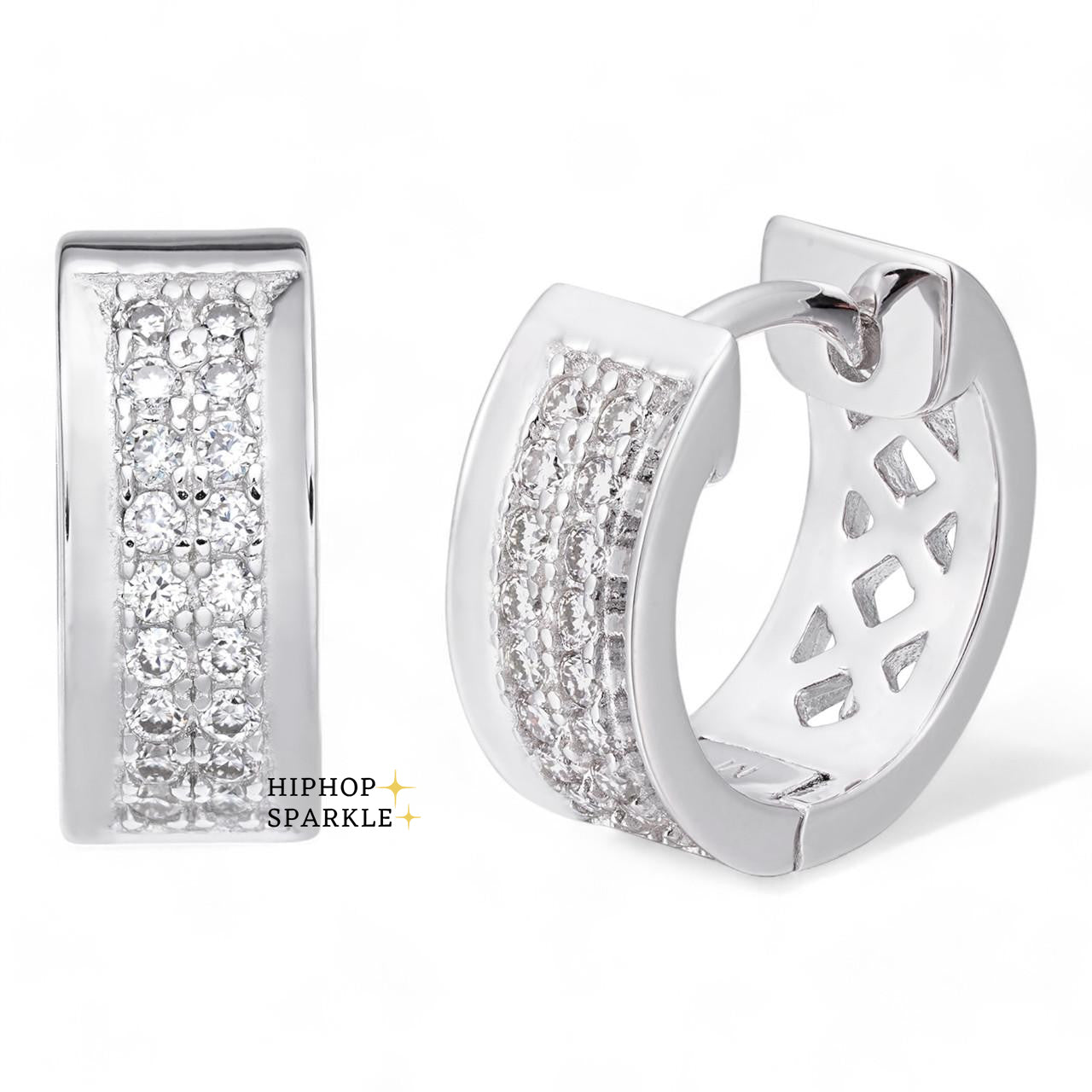 Moissanite Classic Small Huggie Iced Out Hoops - 925 Silver