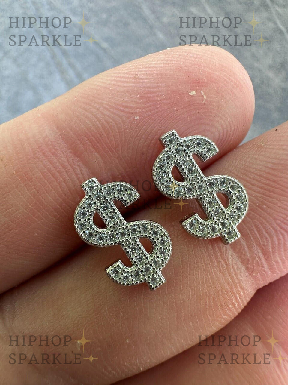 Moissanite Dollar Sign Iced Out Earrings - 925 Silver