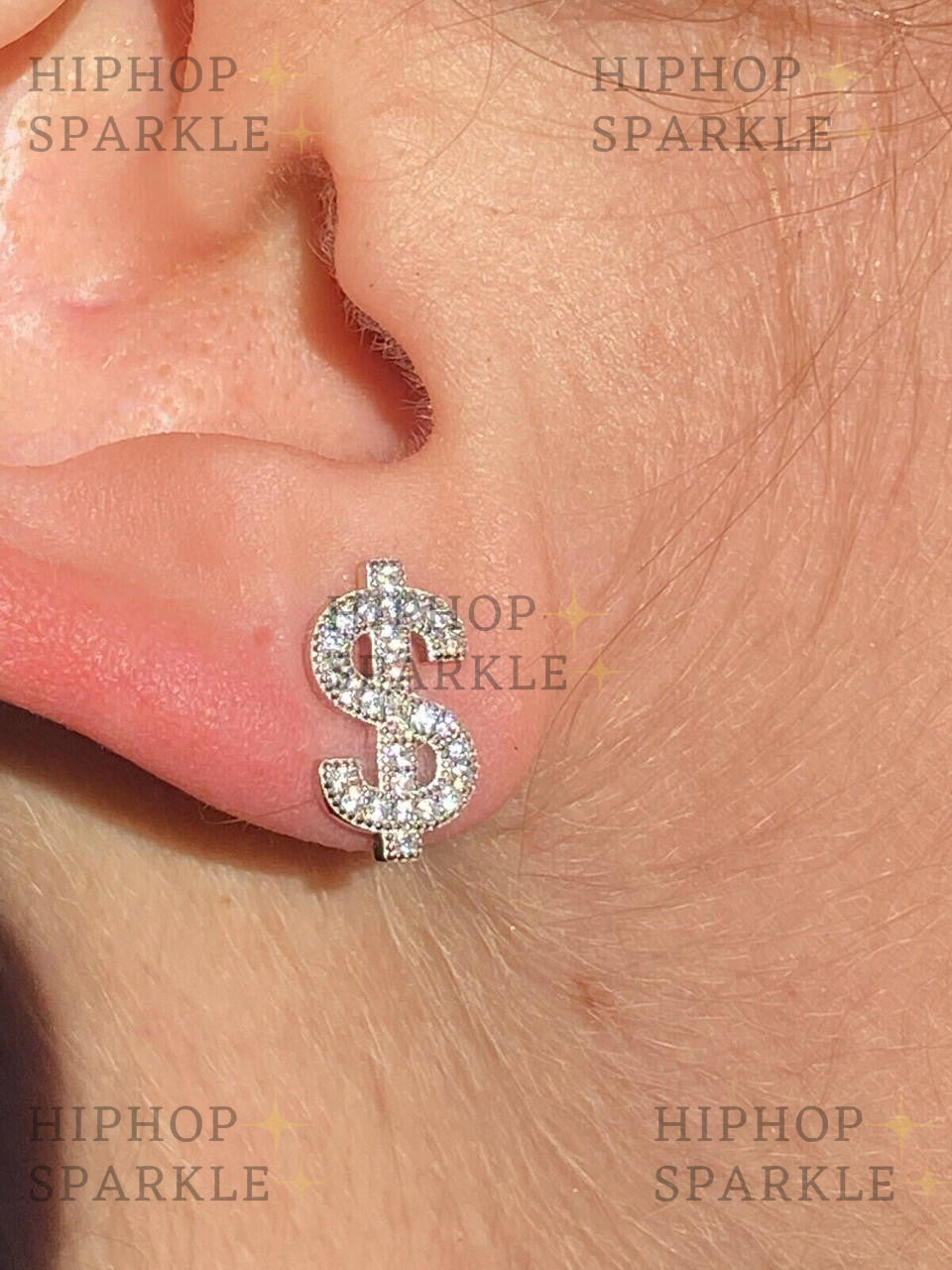 Moissanite Dollar Sign Iced Out Earrings - 925 Silver