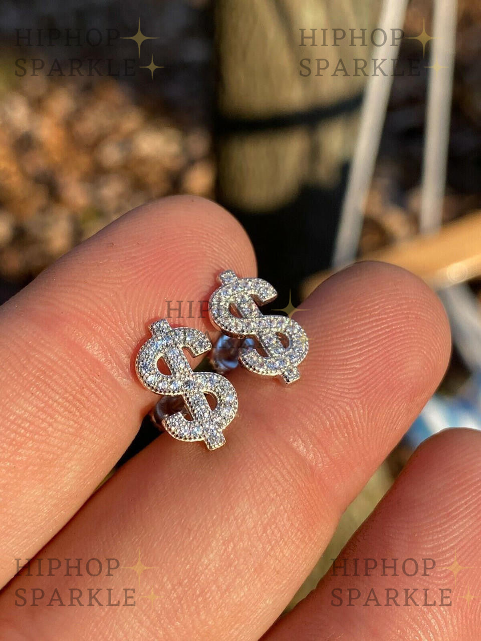 Moissanite Dollar Sign Iced Out Earrings - 925 Silver