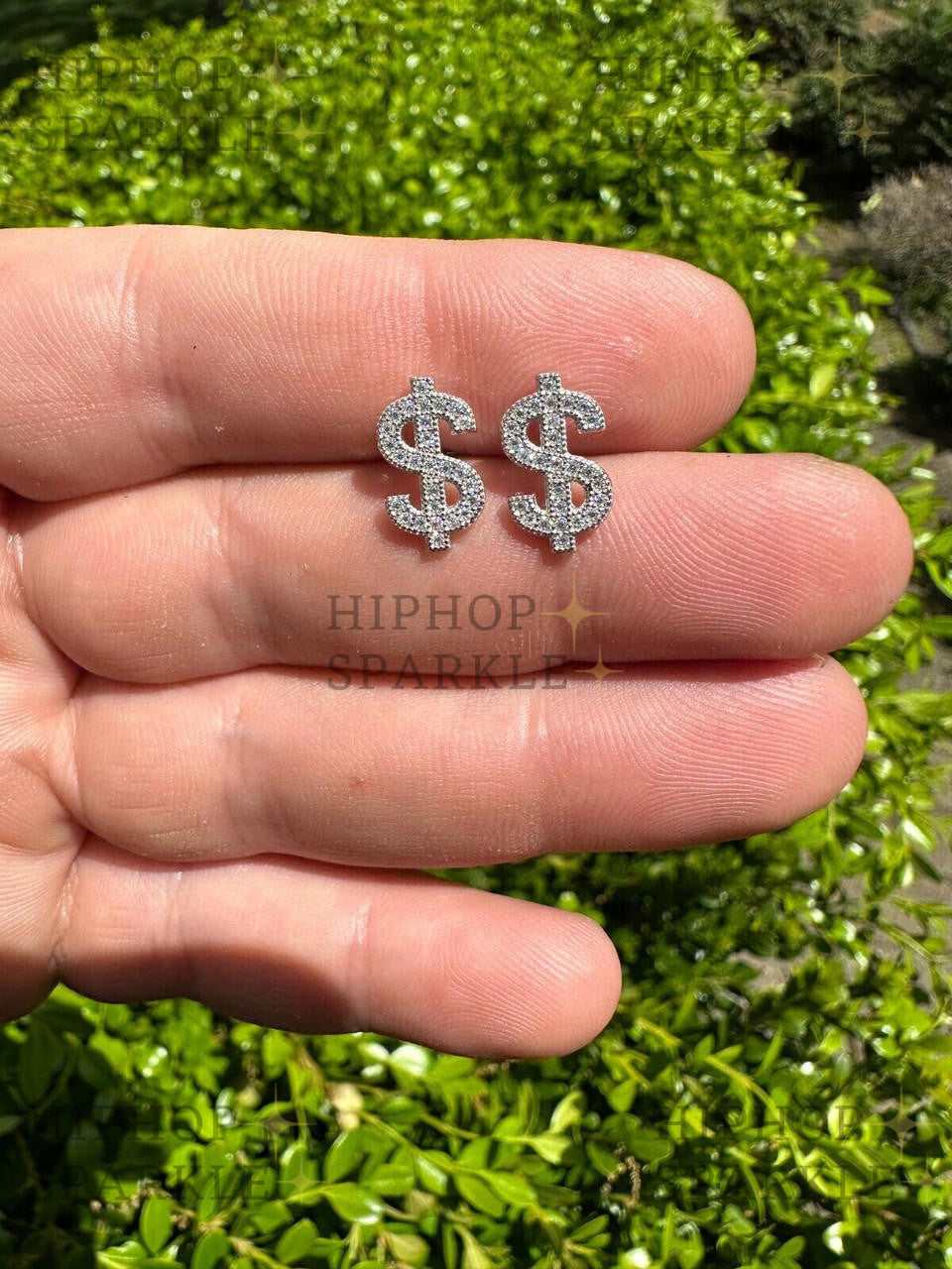 Moissanite Dollar Sign Iced Out Earrings - 925 Silver