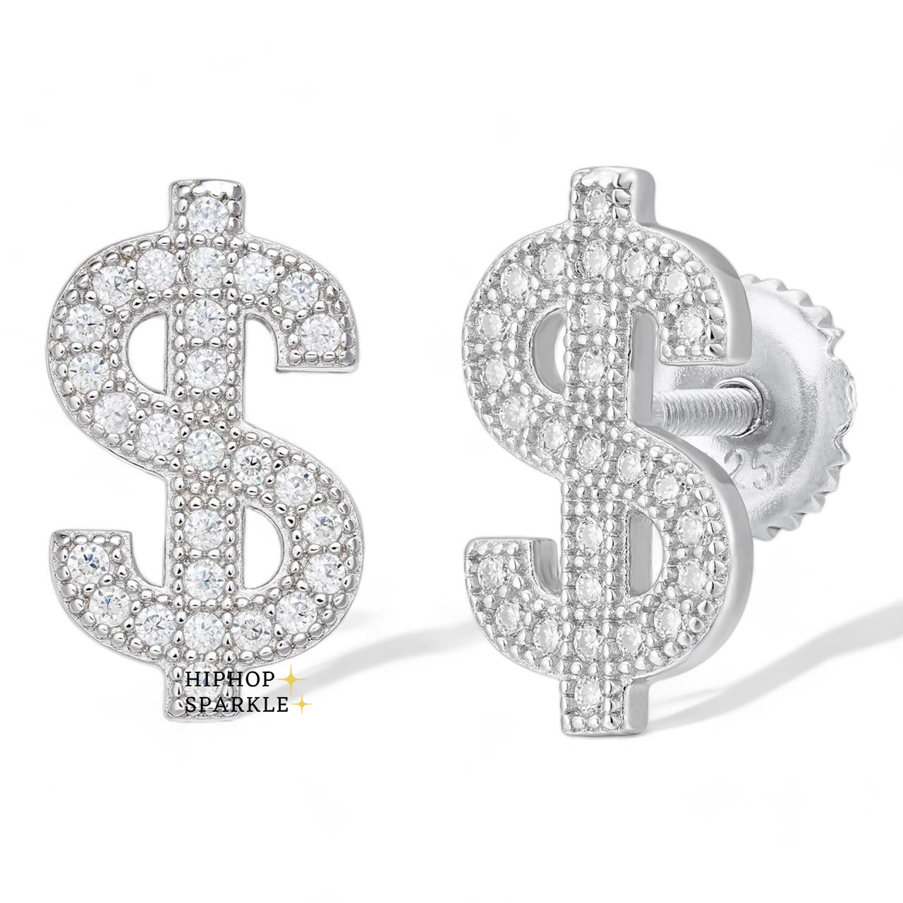 Moissanite Dollar Sign Iced Out Earrings - 925 Silver