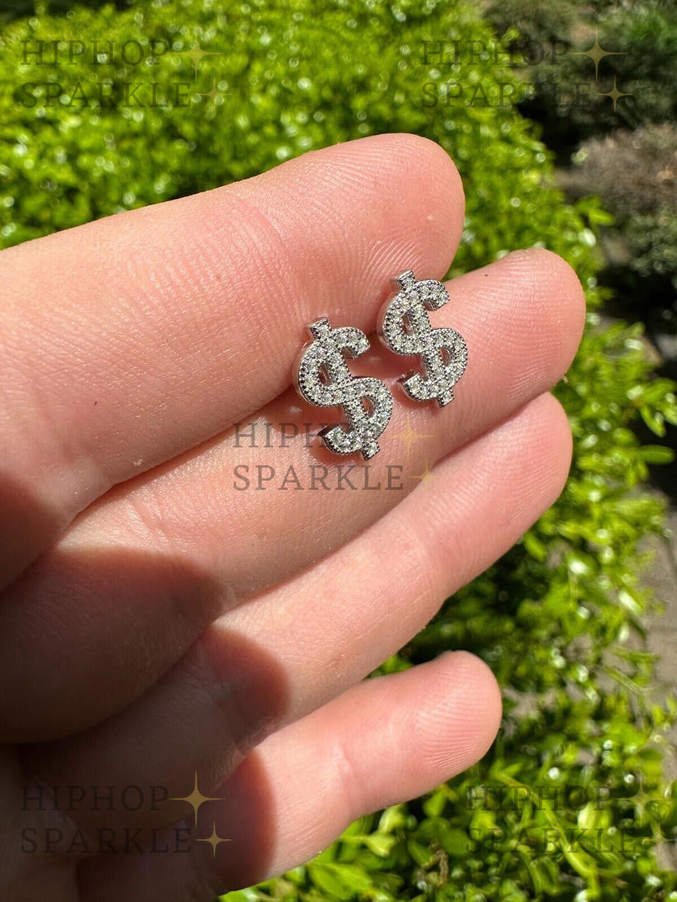 Moissanite Dollar Sign Iced Out Earrings - 925 Silver