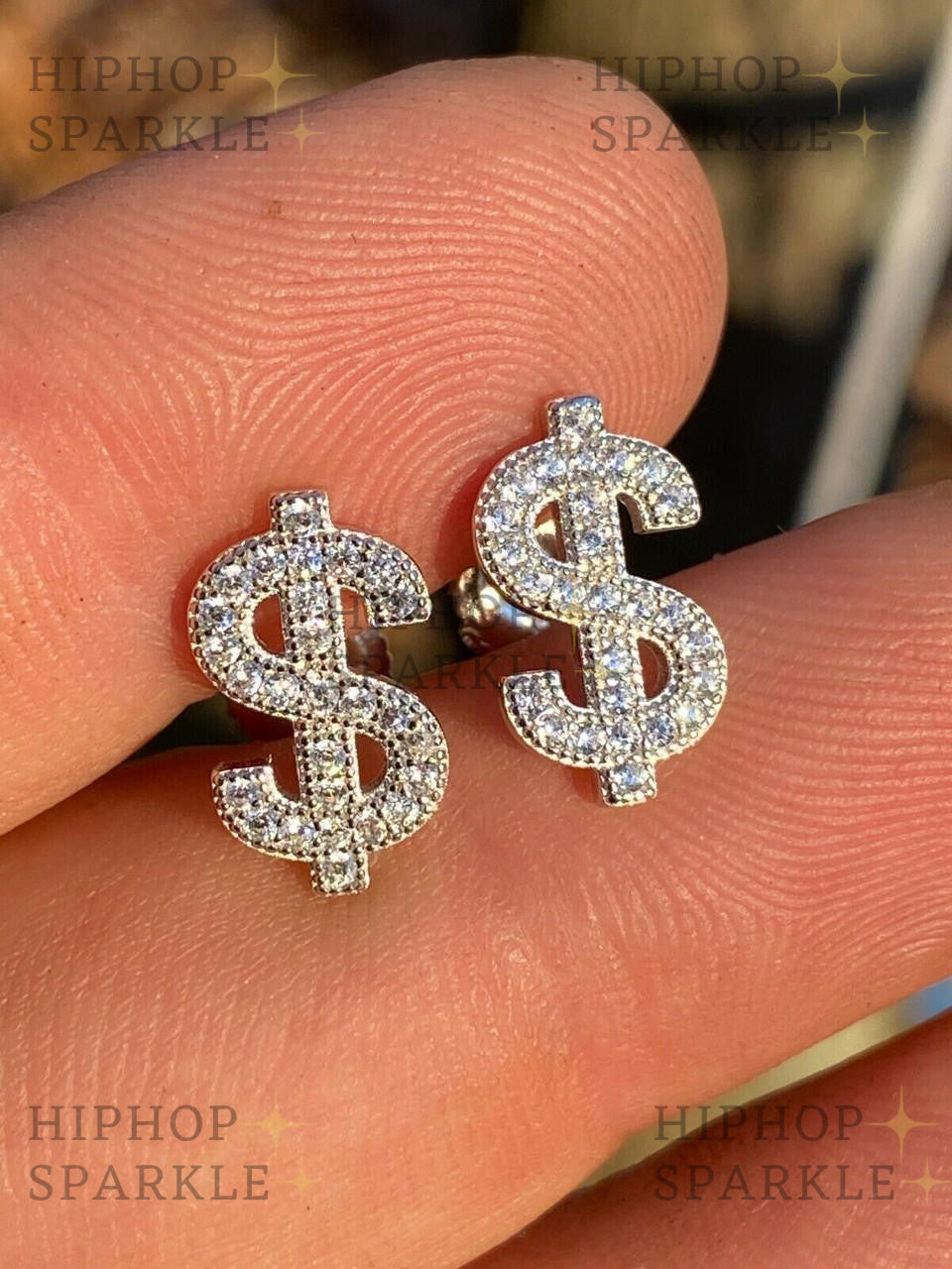 Moissanite Dollar Sign Iced Out Earrings - 925 Silver