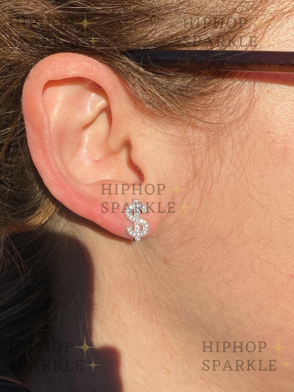 Moissanite Dollar Sign Iced Out Earrings - 925 Silver