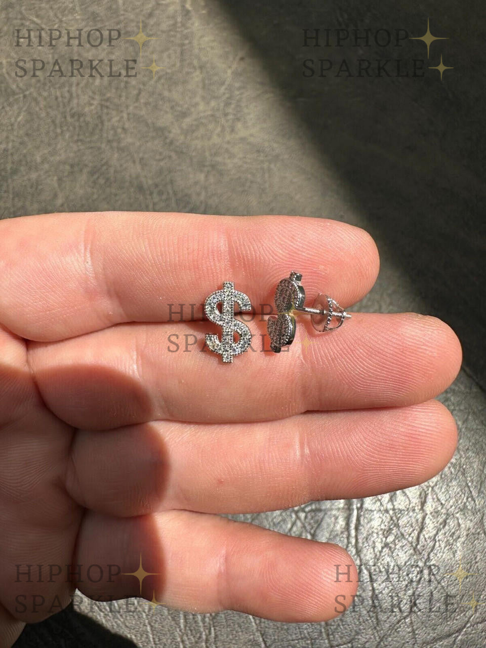 Moissanite Dollar Sign Iced Out Earrings - 925 Silver