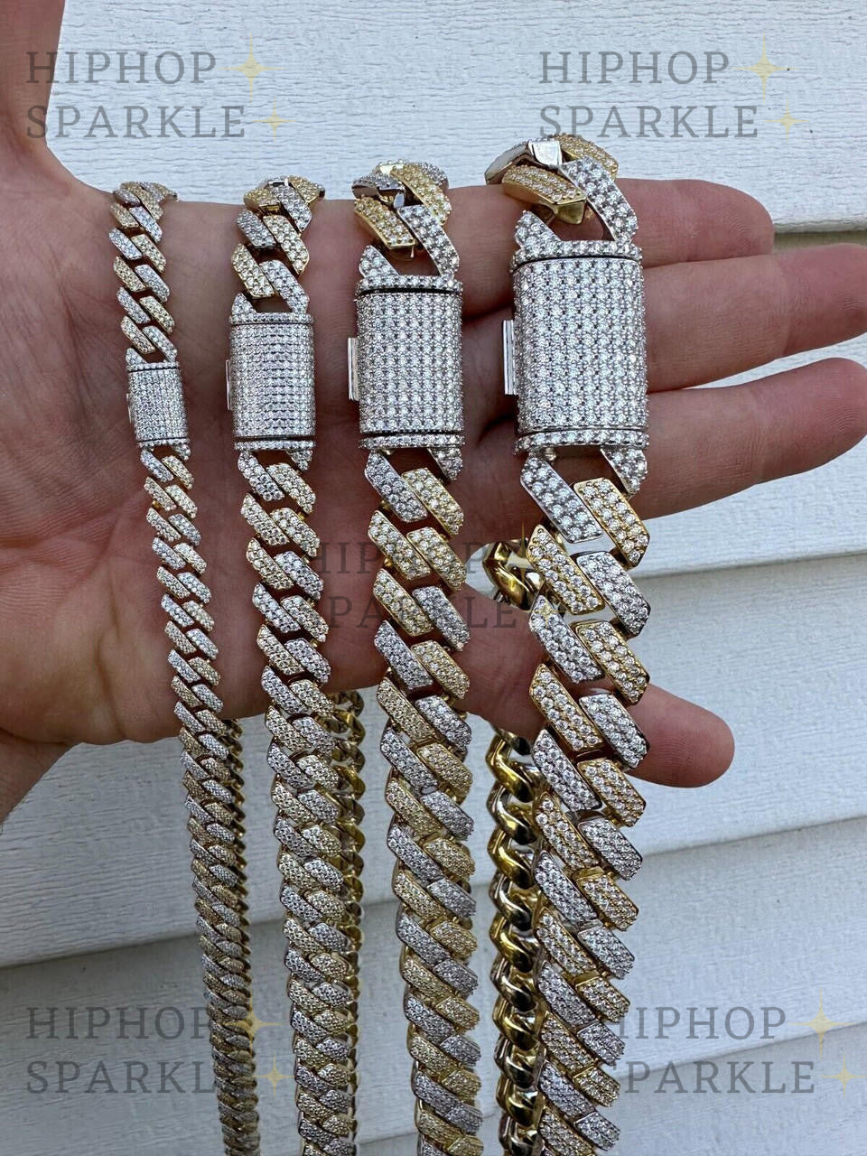 Moissanite Real Miami Cuban Link Prong Chain Iced Gold & 925 Silver Necklace