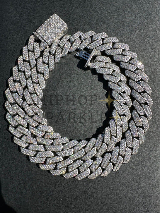 Moissanite Real Miami Cuban Link Prong Chain Iced Hip Hop 925 Silver Necklace