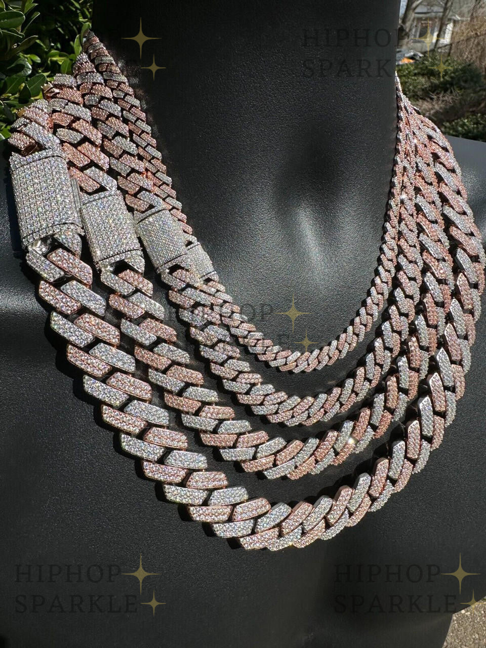 Moissanite Real Miami Cuban Link Prong Chain Iced Rose Gold & 925 Silver Necklace