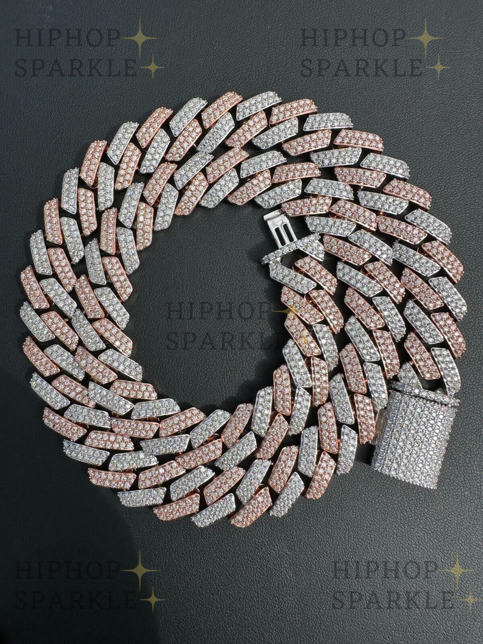 Moissanite Real Miami Cuban Link Prong Chain Iced Rose Gold & 925 Silver Necklace