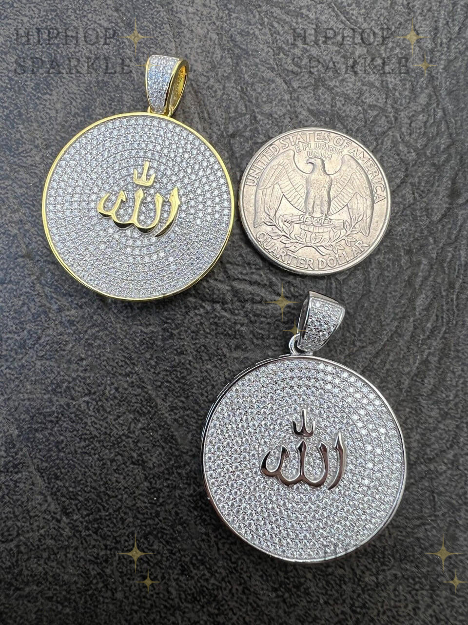 Moissanite Allah Medallion Islamic Pendant - 14k Gold Vermeil or 925 Silver