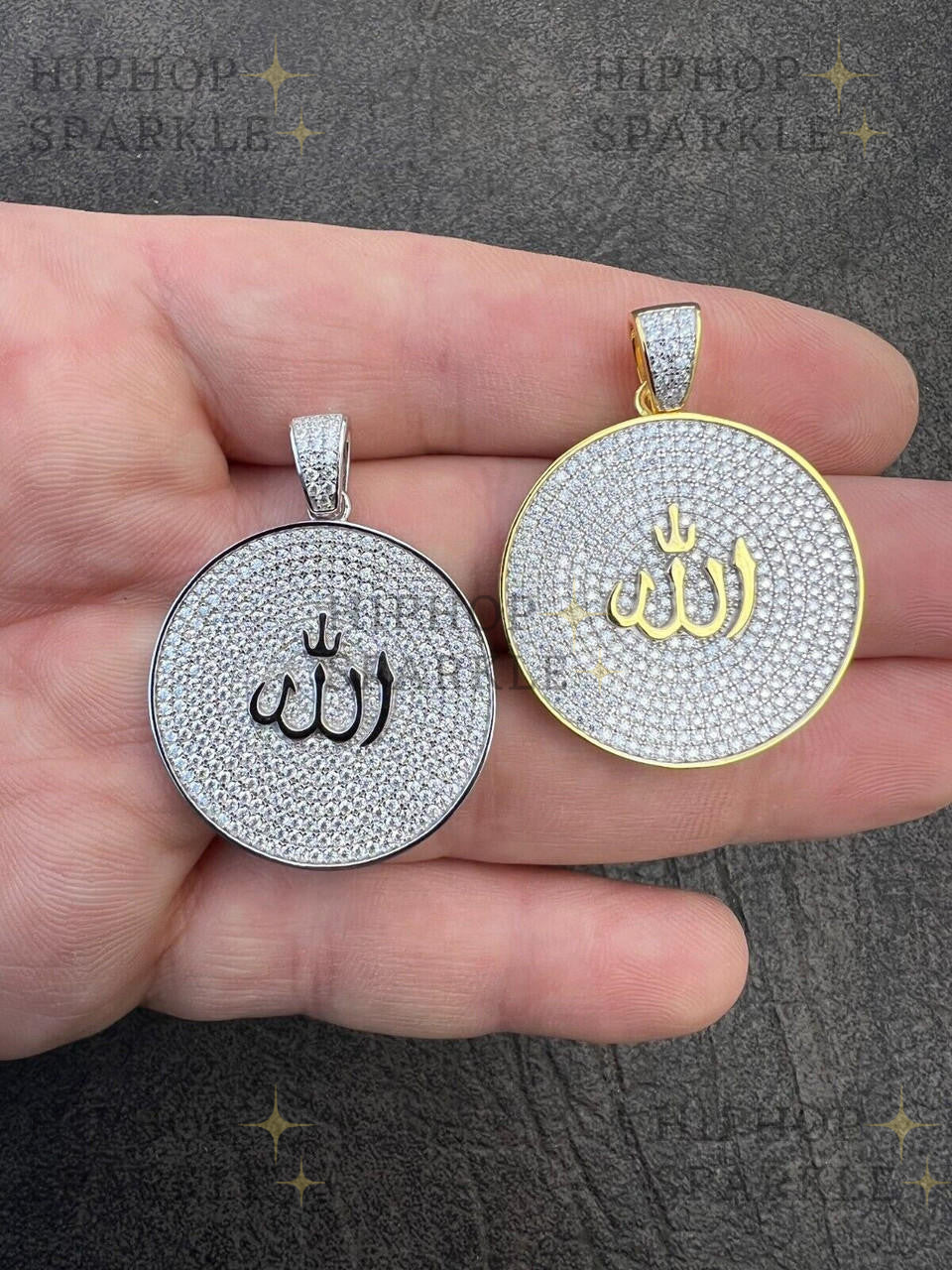 Moissanite Allah Medallion Islamic Pendant - 14k Gold Vermeil or 925 Silver