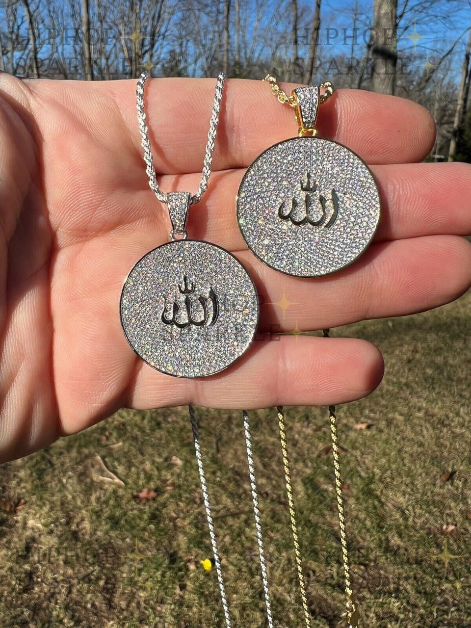 Moissanite Allah Medallion Islamic Pendant - 14k Gold Vermeil or 925 Silver