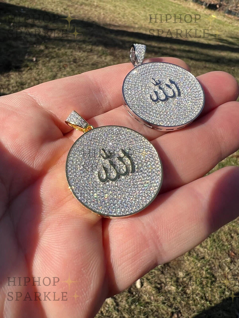 Moissanite Allah Medallion Islamic Pendant - 14k Gold Vermeil or 925 Silver