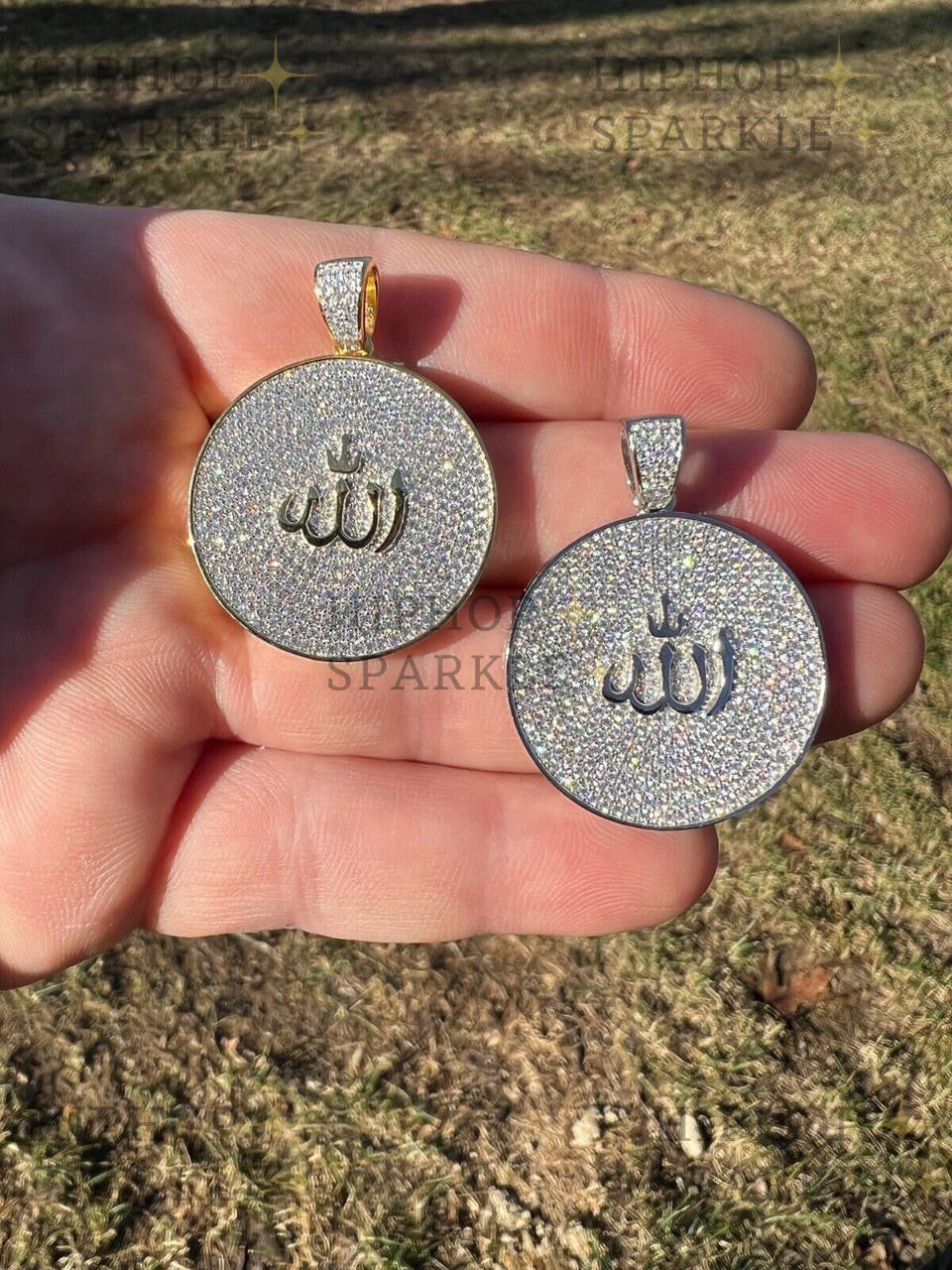 Moissanite Allah Medallion Islamic Pendant - 14k Gold Vermeil or 925 Silver