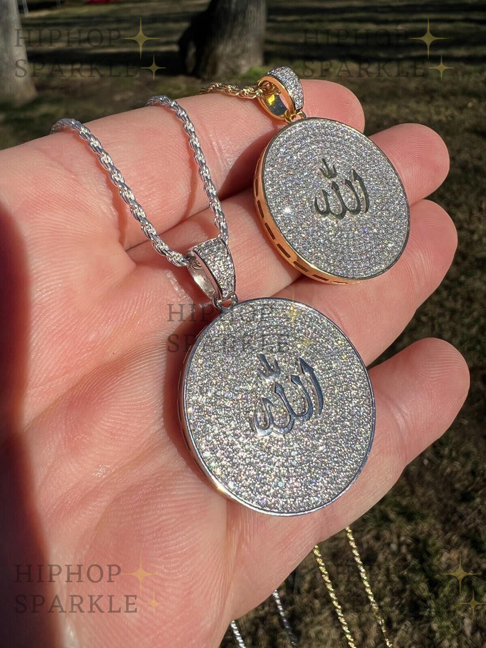 Moissanite Allah Medallion Islamic Pendant - 14k Gold Vermeil or 925 Silver