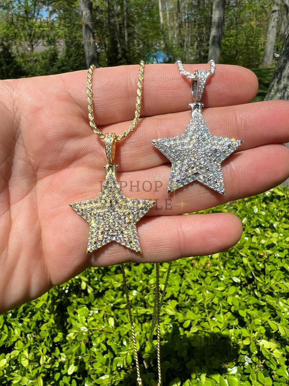 Moissanite Star Iced Out Pendant - 14k Gold Vermeil or 925 Silver