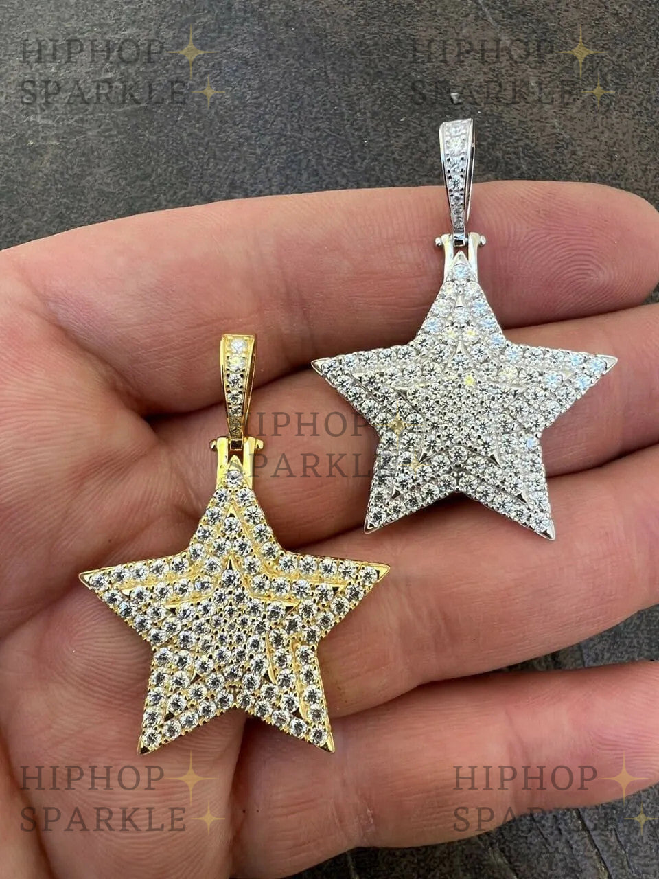 Moissanite Star Iced Out Pendant - 14k Gold Vermeil or 925 Silver