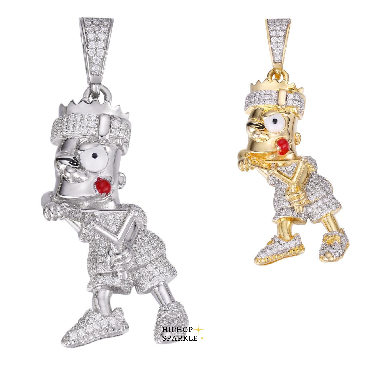 Moissanite Iced Bart Simpson Pendant - 14k Gold Vermeil & 925 Silver