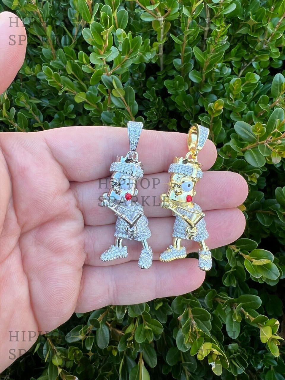 Moissanite Iced Bart Simpson Pendant - 14k Gold Vermeil & 925 Silver