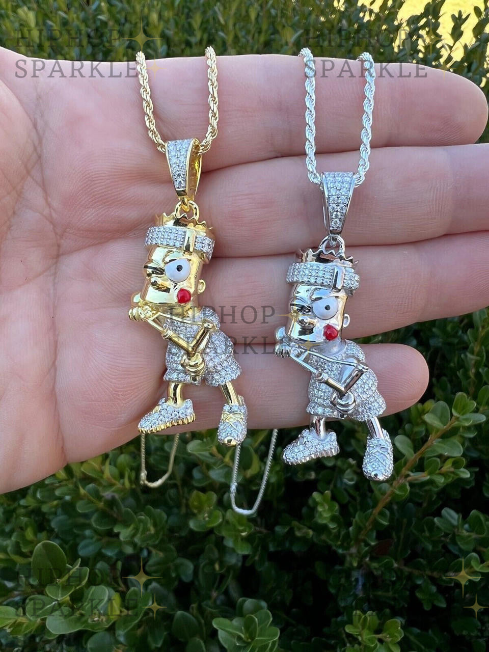 Moissanite Iced Bart Simpson Pendant - 14k Gold Vermeil & 925 Silver