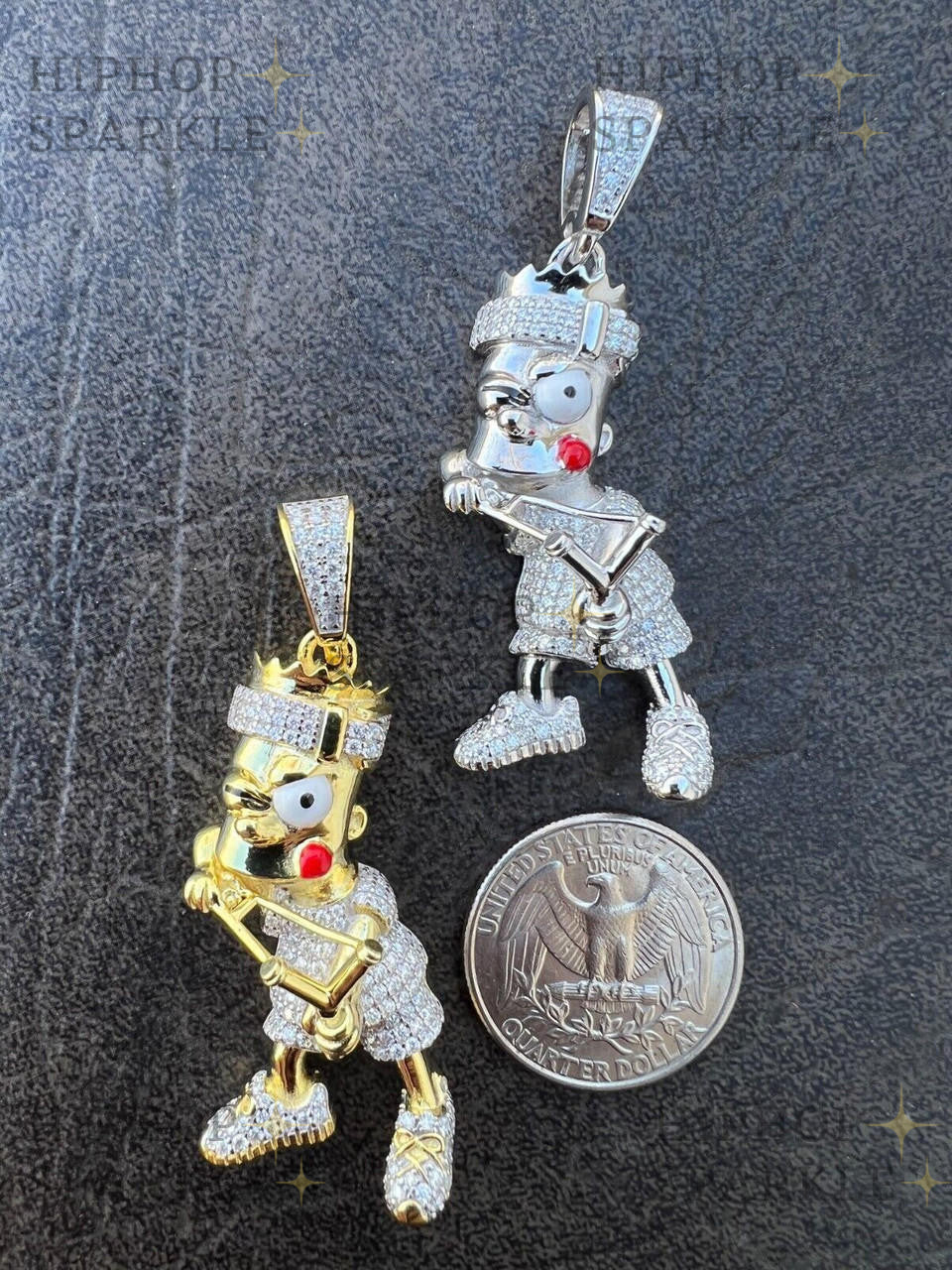 Moissanite Iced Bart Simpson Pendant - 14k Gold Vermeil & 925 Silver