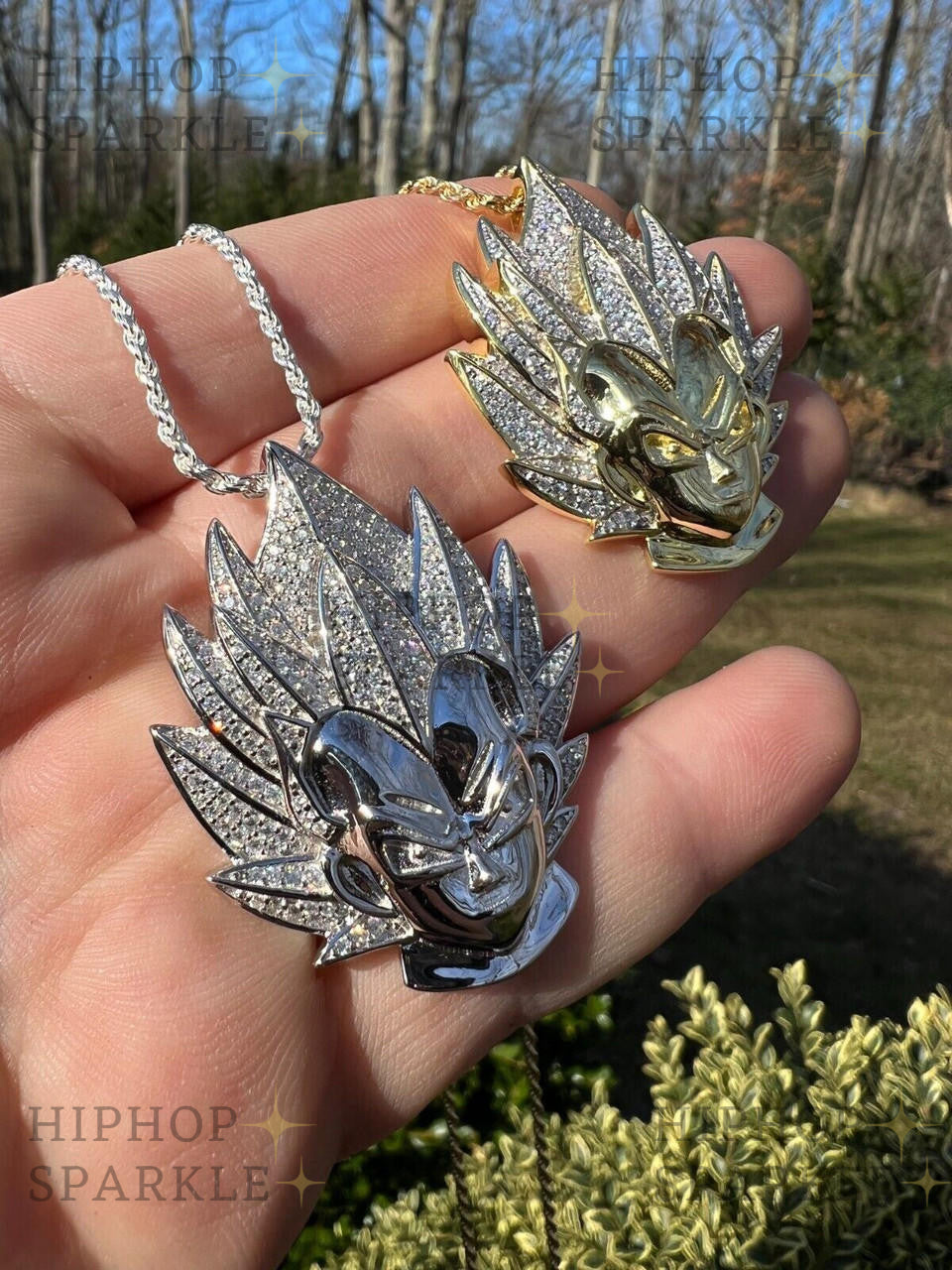 Moissanite Iced Out Goku Super Saiyan Dragon Ball Pendant - 14k Gold Vermeil & 925 Silver