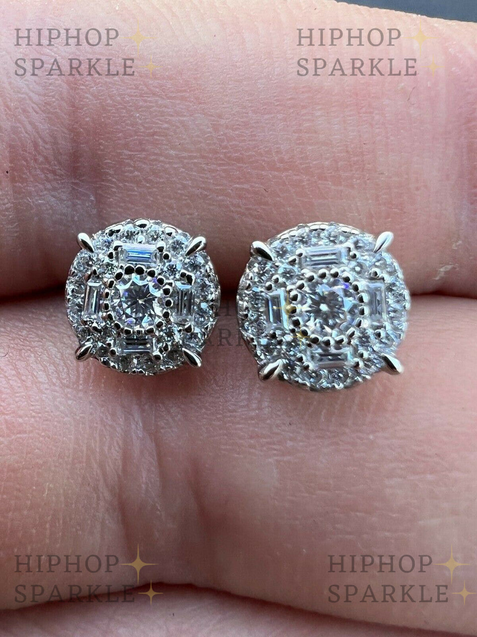 Moissanite Iced Out Earrings - 925 Silver, 8mm Size