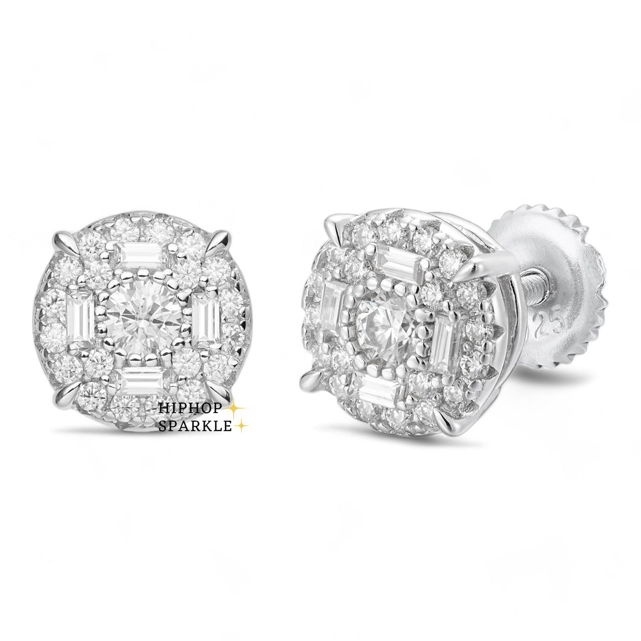 Moissanite Iced Out Earrings - 925 Silver, 8mm Size