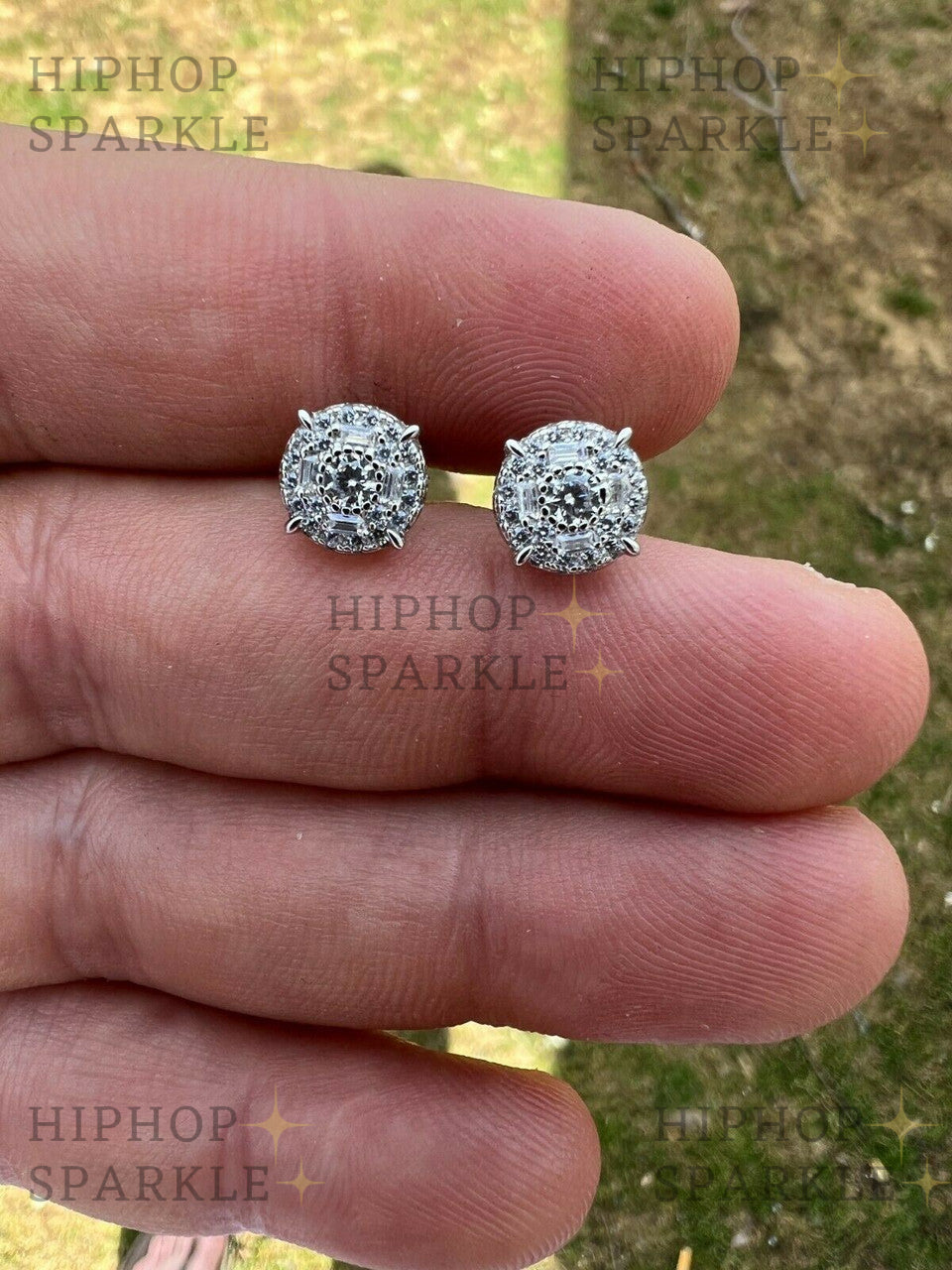 Moissanite Iced Out Earrings - 925 Silver, 8mm Size