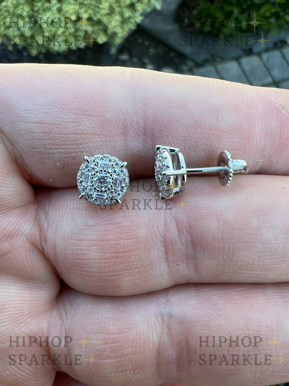 Moissanite Iced Out Earrings - 925 Silver, 8mm Size