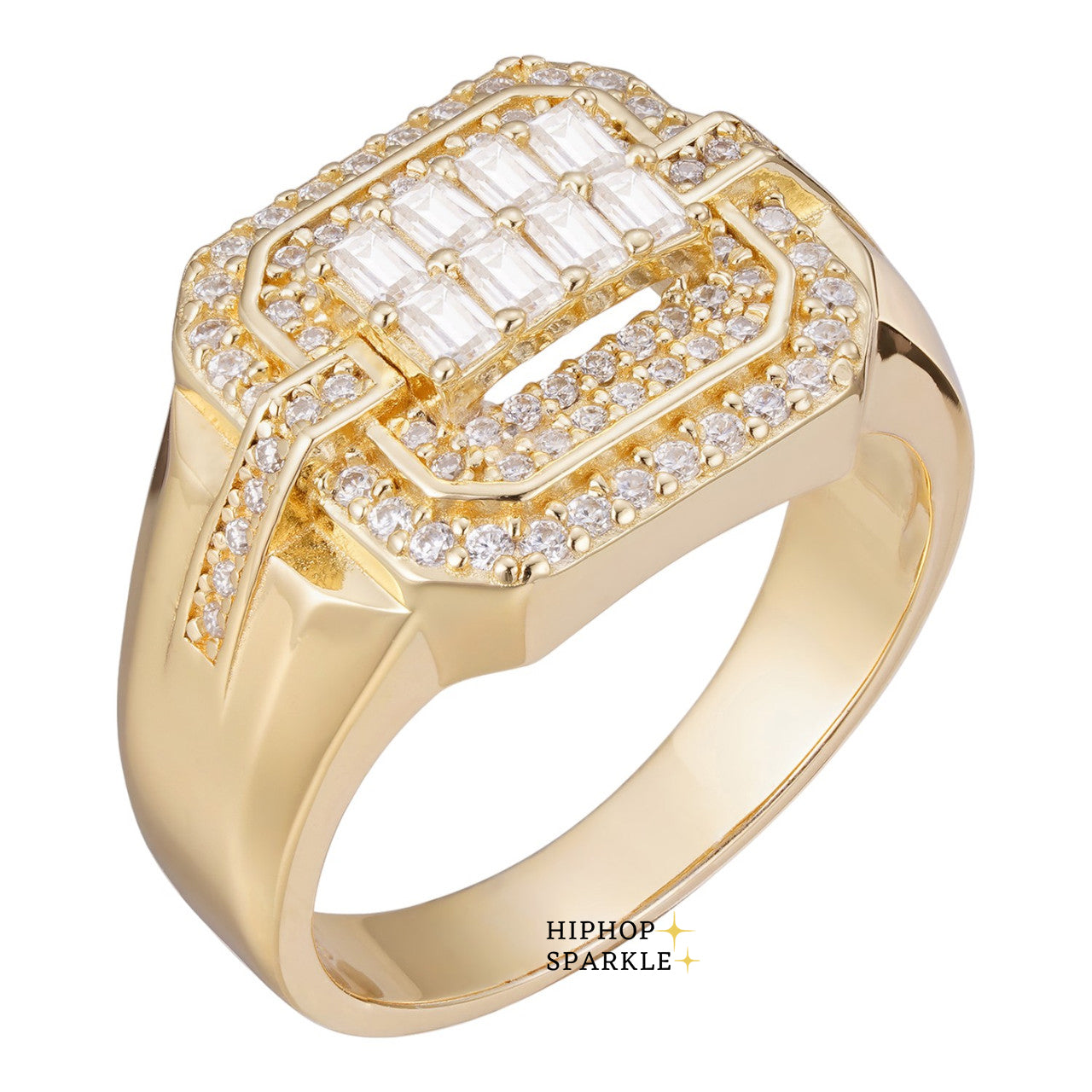 Sophisticated Moissanite Dope Boy Iced Out Ring – Baguette Cut, 14k Gold Vermeil & Silver