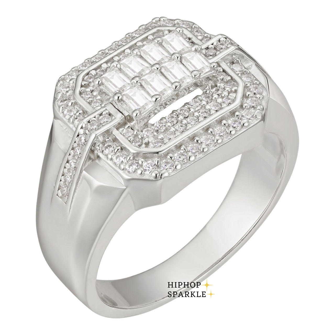 Iced Out Moissanite Dope Boy Baguette Ring – 925 Silver