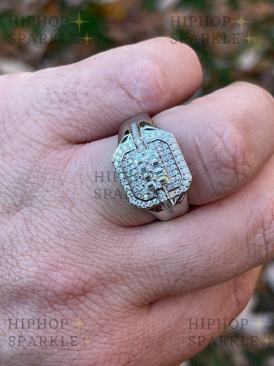 Iced Out Moissanite Dope Boy Baguette Ring – 925 Silver