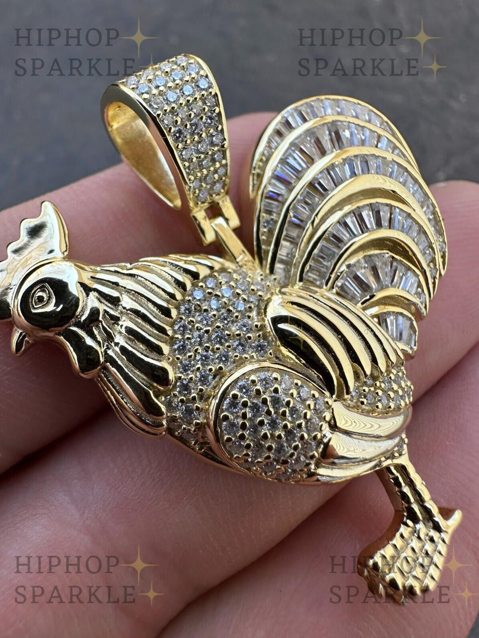 Moissanite Rooster Gallo Iced Out Pendant - 14k Gold Vermeil & 925 Silver