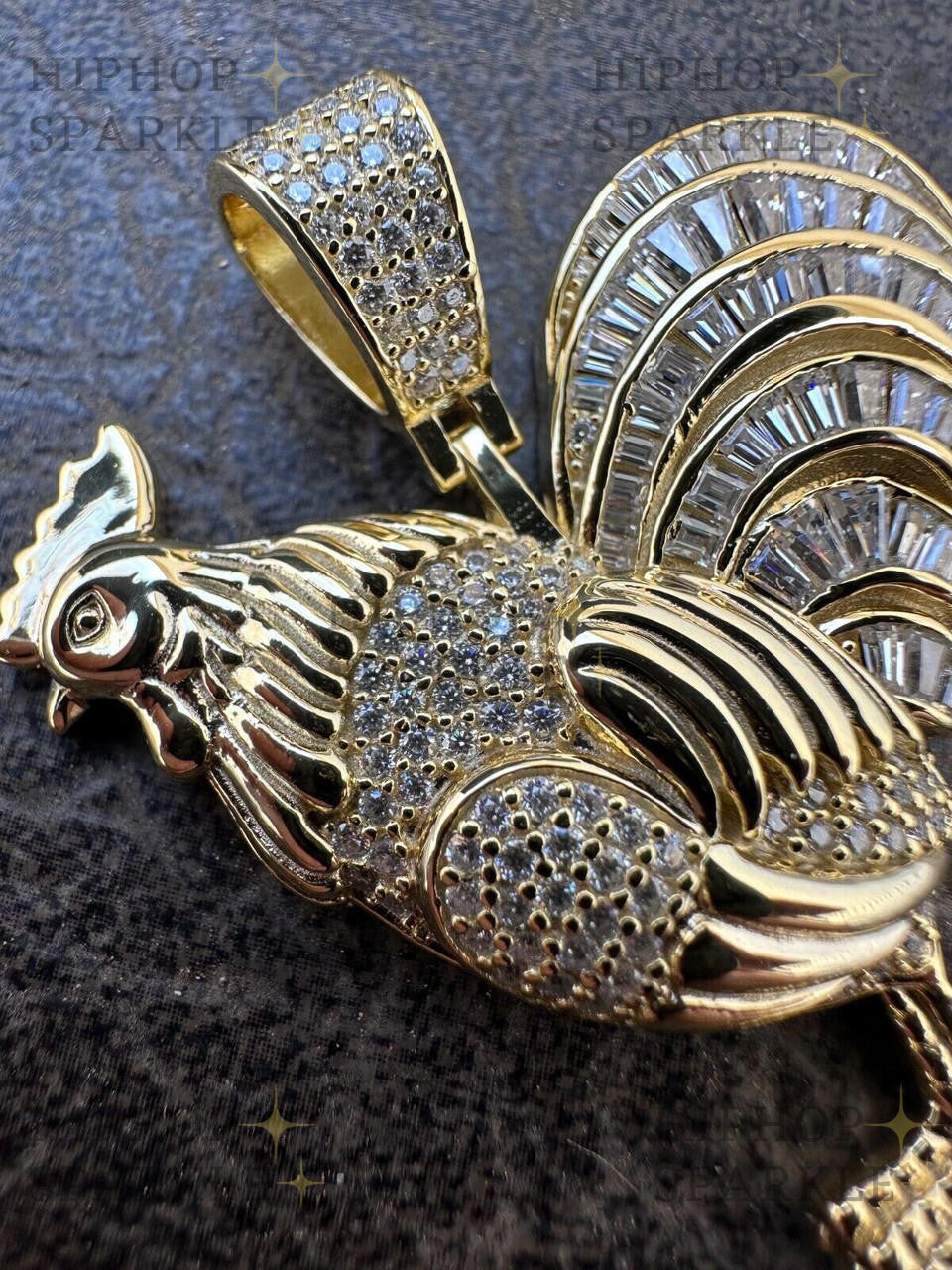 Moissanite Rooster Gallo Iced Out Pendant - 14k Gold Vermeil & 925 Silver