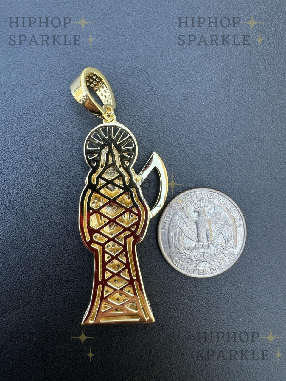 Moissanite Santa Muerte Grim Reaper Iced Out Pendant - 14k Gold Vermeil & 925 Silver