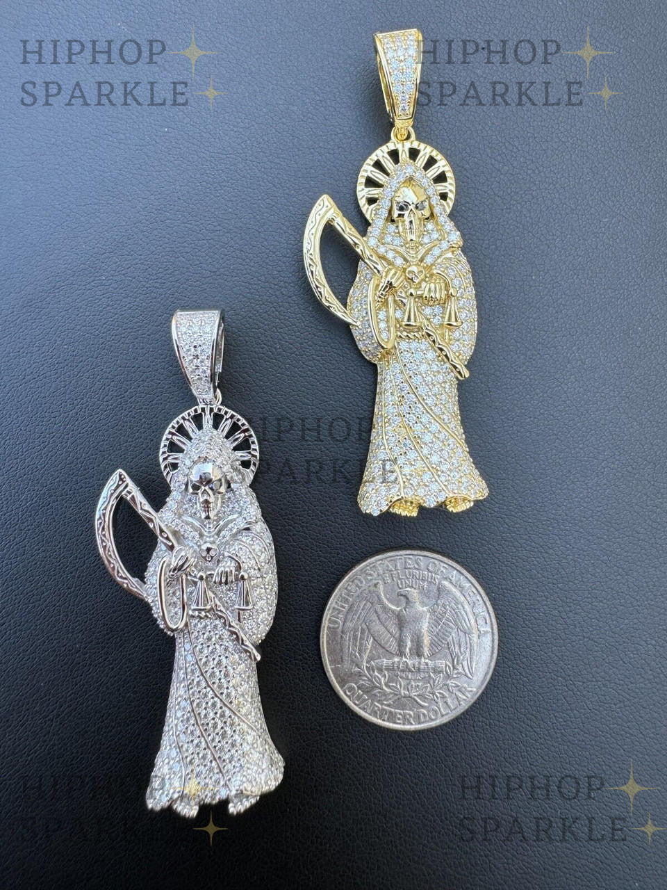 Moissanite Santa Muerte Grim Reaper Iced Out Pendant - 14k Gold Vermeil & 925 Silver