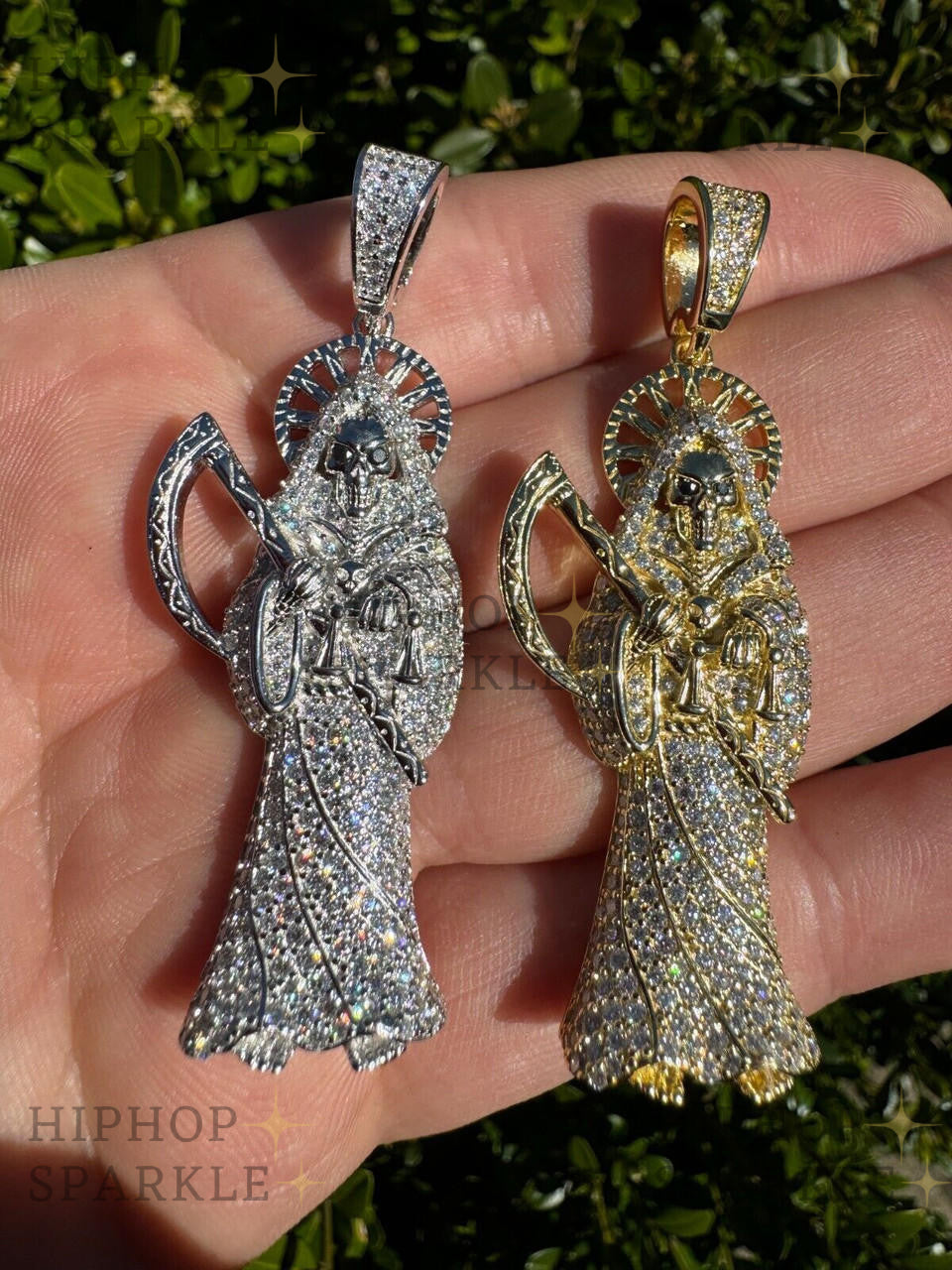 Moissanite Santa Muerte Grim Reaper Iced Out Pendant - 14k Gold Vermeil & 925 Silver