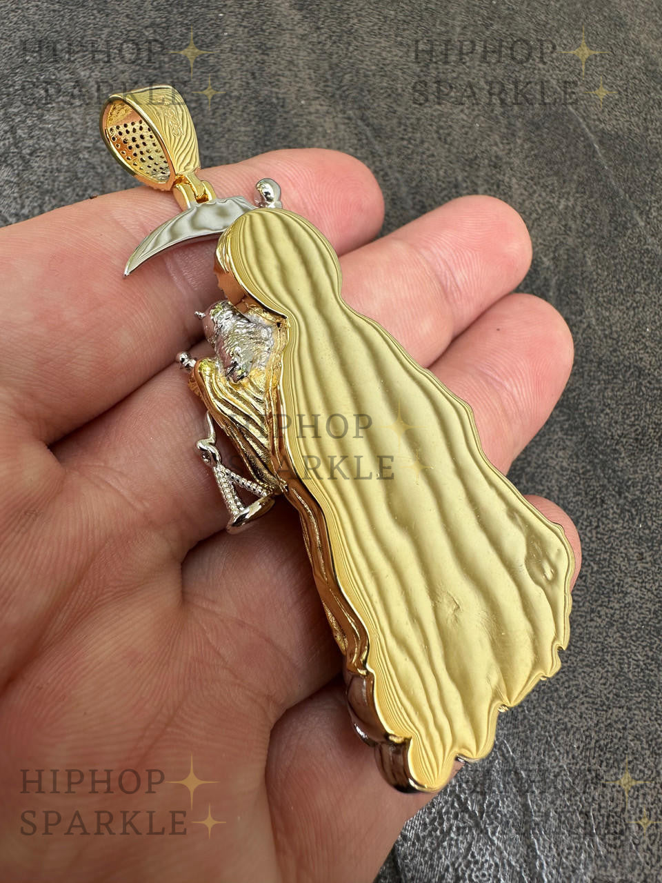 Moissanite Santa Muerte Grim Reaper Pendant - 14k Yellow/Rose Gold Vermeil or 925 Silver