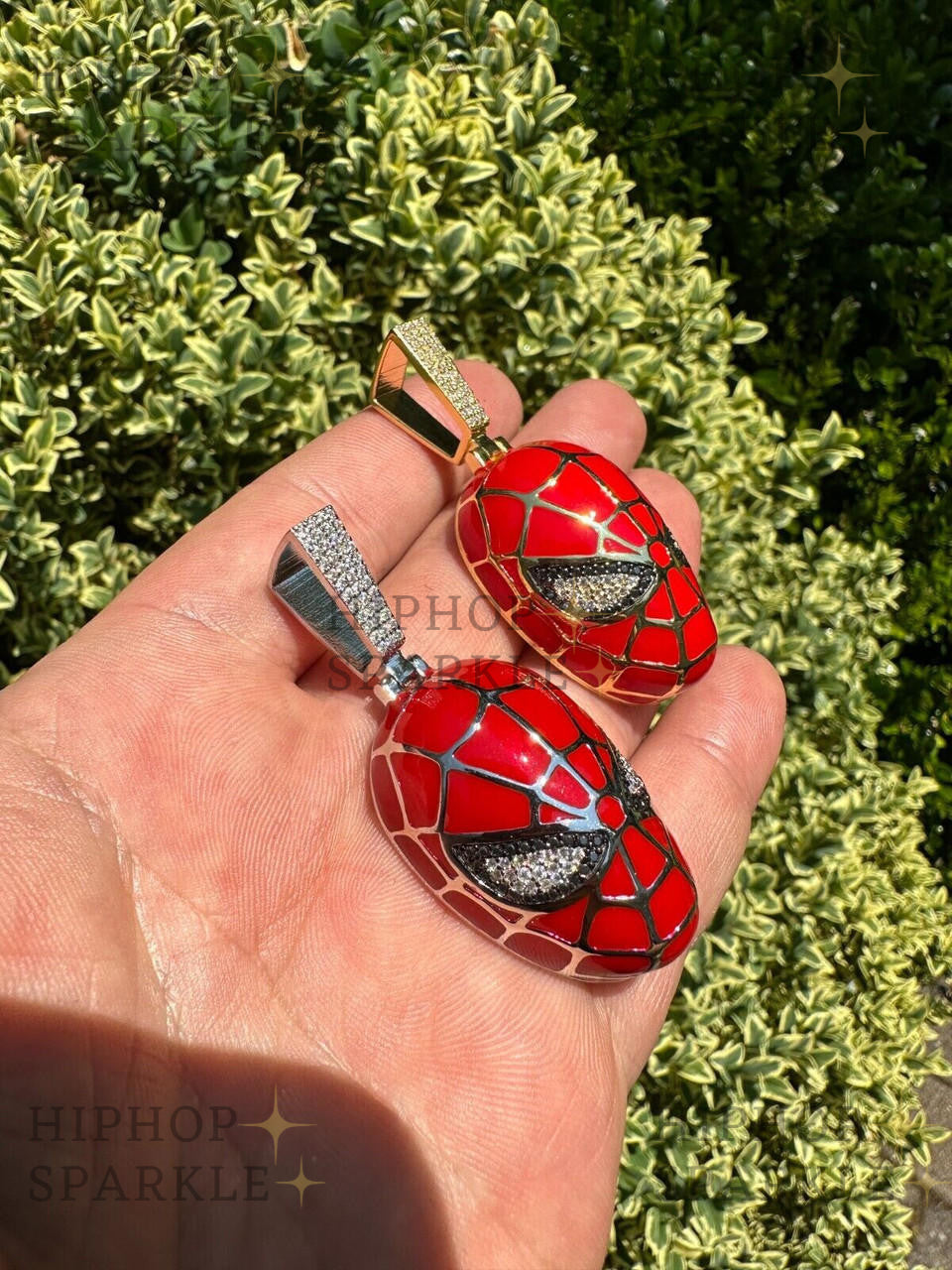 Moissanite Spider-Man Mask Pendant - 14k Gold Vermeil & 925 Silver