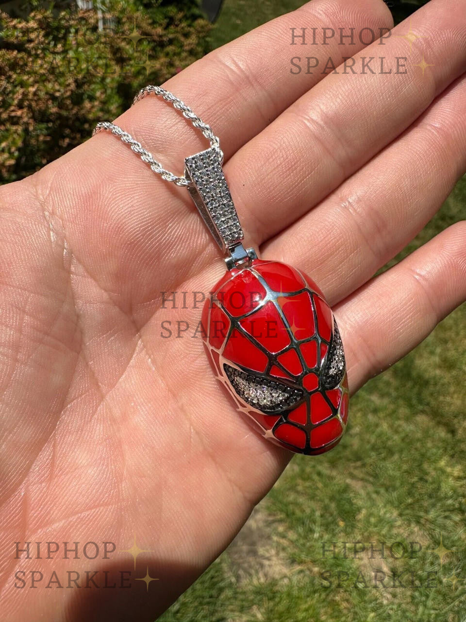 Moissanite Spider-Man Mask Pendant - 14k Gold Vermeil & 925 Silver